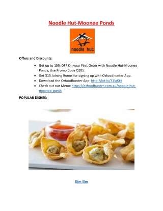 15% Off - Noodle Hut Moonee Ponds Asian Chinese menu, VIC
