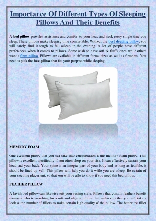 Importance Of Different Types Of Sleeping Pillows And Their Benefits