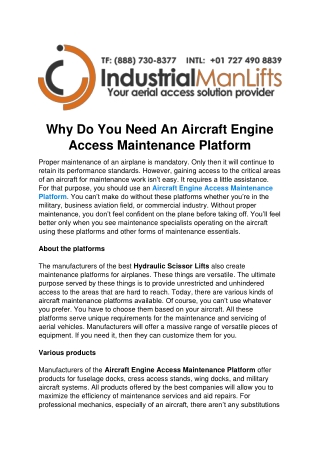 Why Do You Need An Aircraft Engine Access Maintenance Platform