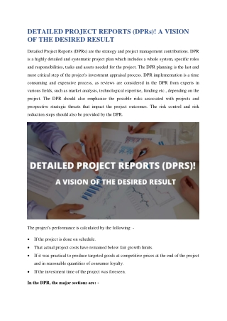 DETAILED PROJECT REPORTS (DPRs)! A VISION OF THE DESIRED RESULT