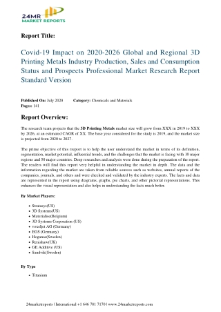 3D Printing Metals Industry Production, Sales and Consumption Status 2020