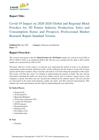 Metal Powders for 3D Printer Industry Production, Sales and Consumption Status 2020