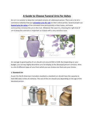 A Guide to Choose Funeral Urns for Ashes