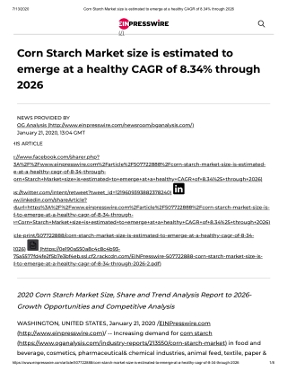 2020 Corn Starch Market Size, Share and Trend Analysis Report to 2026