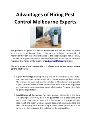 Advantages of Hiring Pest Control Melbourne Experts