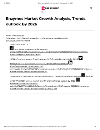 2020 Enzymes Market Size, Share and Trend Analysis Report to 2026