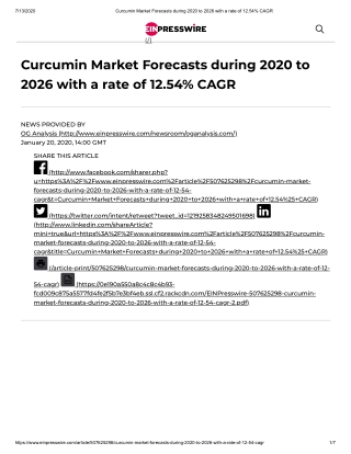 2020 Curcumin Food and Beverages Market Size, Share and Trend Analysis Report to 2026