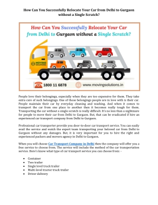 How Can You Successfully Relocate Your Car from Delhi to Gurgaon without a Single Scratch?