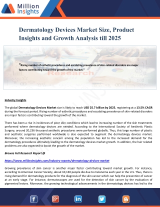 Dermatology Devices Market Size, Product Insights and Growth Analysis till 2025