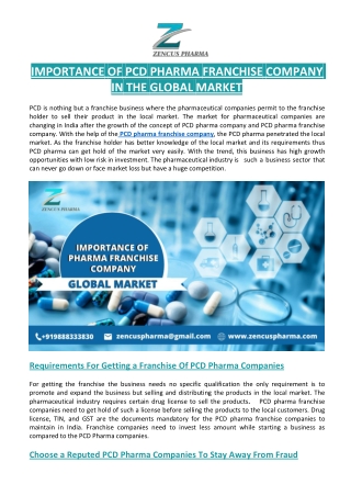 Importance of PCD Pharma Franchise Company in The Global Market