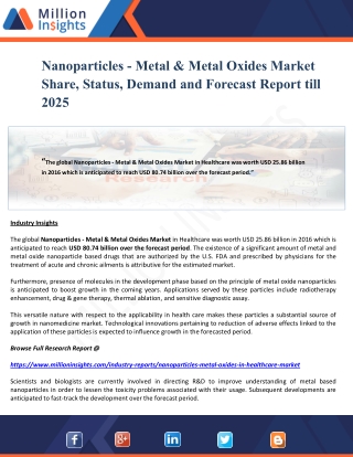 Nanoparticles - Metal & Metal Oxides Market in Healthcare Share, Status, Demand and Forecast Report till 2025