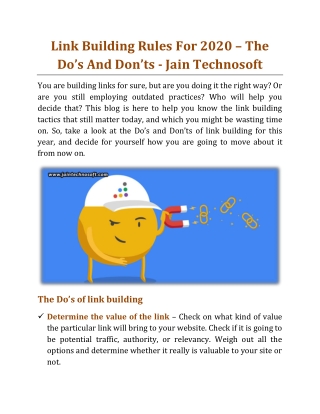 Link Building Rules For 2020 – The Do’s And Don’ts - Jain Technosoft