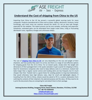 Understand the Cost of shipping from China to the US