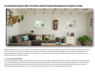 15 Important Reasons Why You Need a Rental Property Management Company in Utah