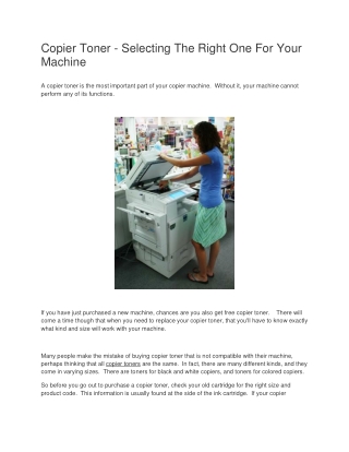 Copier Toner - Selecting The Right One For Your Machine