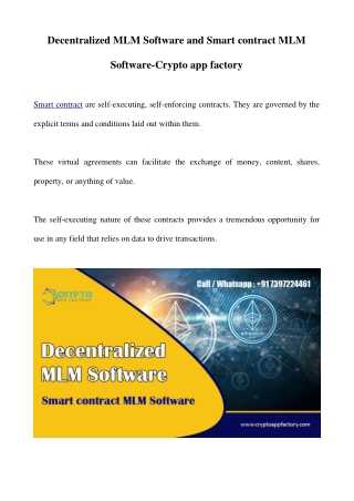 Decentralized MLM Software and Smart contract MLM Software-Crypto app factory