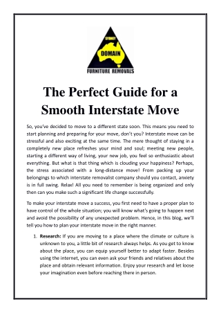 The Perfect Guide for a Smooth Interstate Move