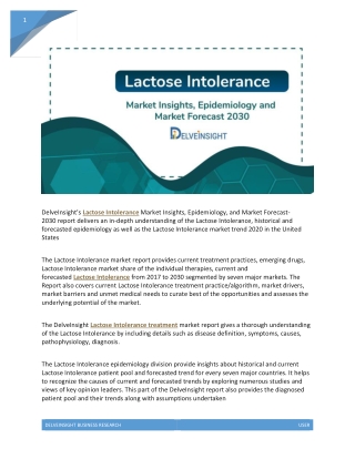 DelveInsight’s Lactose Intolerance Market Insights, Epidemiology, and Market Forecast