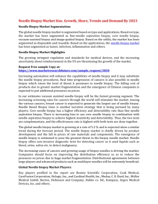 Needle Biopsy Market Size, Growth, Share, Trends and Demand By 2023