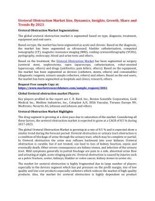 Ureteral Obstruction Market Dynamics, Growth, Outlook, Insights and Analysis By 2023
