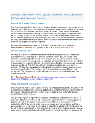 Roaming Tariff Market Size By Type, By Distribution Channel, By Service, By Geographic Scope And Forecast