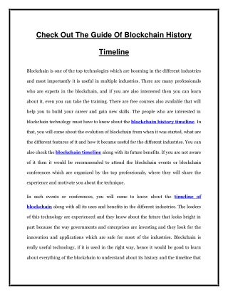 Check Out The Guide Of Blockchain History Timeline