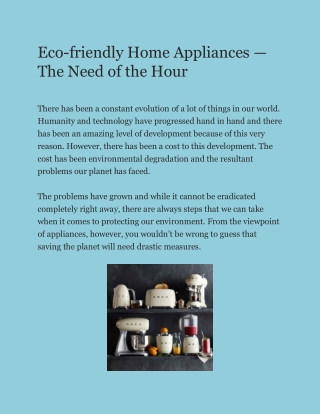 Eco-friendly Home Appliances — The Need of the Hour