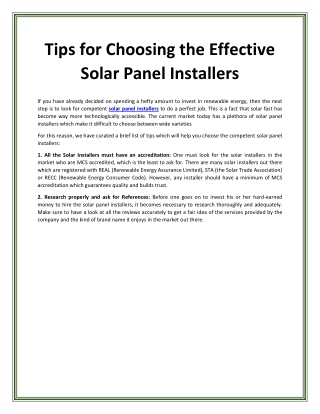 Tips for Choosing the Effective Solar Panel Installers