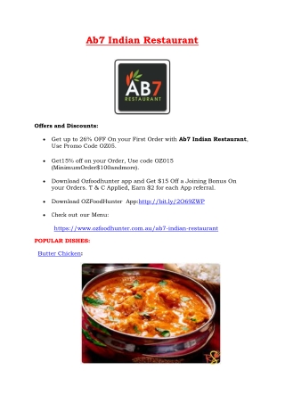 26% Off - Ab7 Indian Restaurant Kingswood, NSW