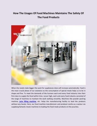 How The Usages Of Food Machines Maintains The Safety Of The Food Products