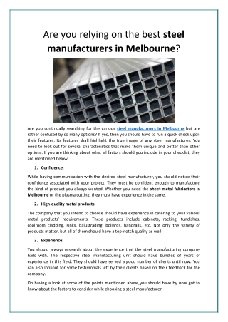 Are you relying on the best steel manufacturers in Melbourne?