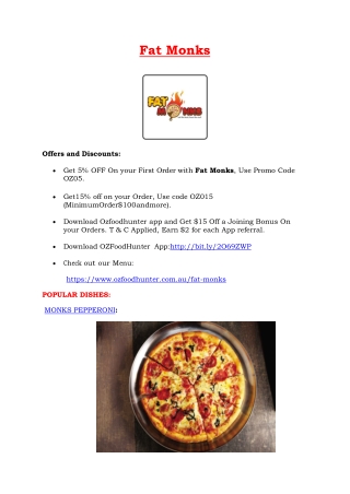 5% Off - Fat Monks Pizza Restaurant Menu in Wentworthville NSW
