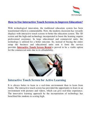 How to Use Interactive Touch Screens to Improve Education?