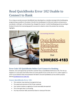 QuickBooks Banking Error 102 Can't Connect to Bank