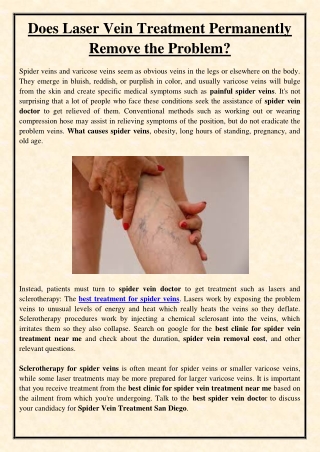Does Laser Vein Treatment Permanently Remove the Problem?