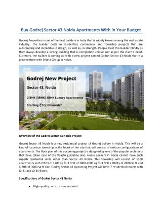 Buy Godrej Sector 43 Noida Apartments Within Your Budget!!