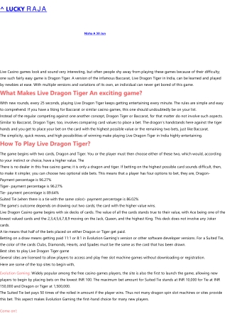 How To Play Live Dragon Tiger In India