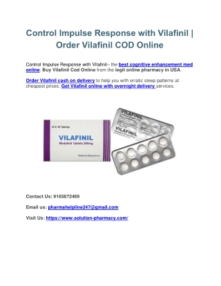 Control Impulse Response With Vilafinil | Vilafinil COD Online