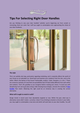 Tips For Selecting Right Door Handles