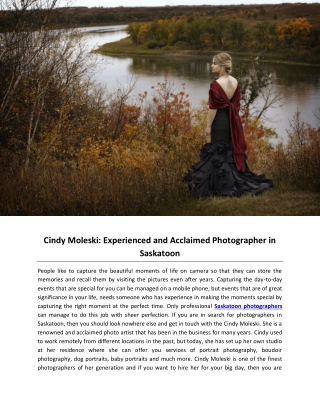 Cindy Moleski: Experienced and Acclaimed Photographer in Saskatoon