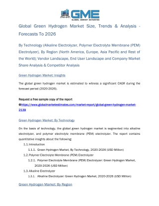 Global Green Hydrogen Market Size, Trends & Analysis - Forecasts To 2026