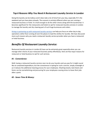 Top 6 Reasons Why You Need A Restaurant Laundry Service In London - Hello Laundry