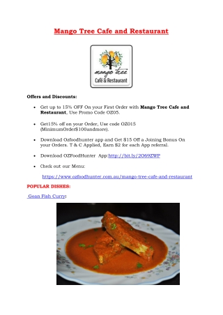 15% Off - Mango Tree Cafe and Indian Restaurant Wollongong, NSW