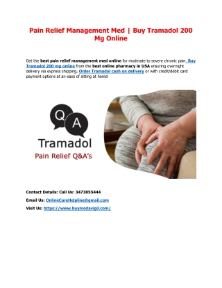 Pain Relief Management Med | Get Tramadol COD Online