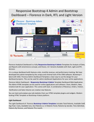 Responsive Bootstrap 4 Admin and Bootstrap Dashboard – Florence in Dark, RTL and Light Version