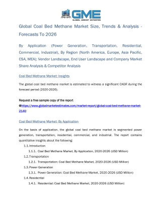 Global Coal Bed Methane Market Size, Trends & Analysis - Forecasts To 2026