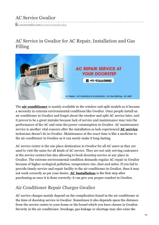 AC Repair, Installation, And Service in Gwalior