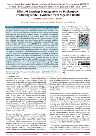 Effect of Earnings Management on Bankruptcy Predicting Model Evidence from Nigerian Banks