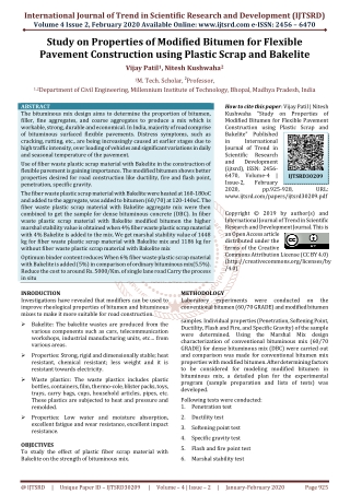 Study on Properties of Modified Bitumen for Flexible Pavement Construction using Plastic Scrap and Bakelite