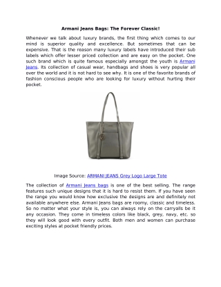 Armani Jeans Bags: The Forever Classic!